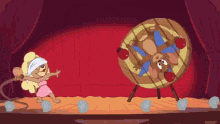 a cartoon of a mouse being tickled by another mouse on a stage