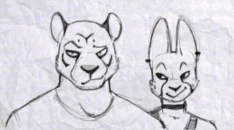 a tiger and a rabbit are standing next to each other on a white background .