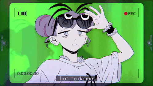 a cartoon of a girl wearing sunglasses is being recorded with the words let me dance at the bottom