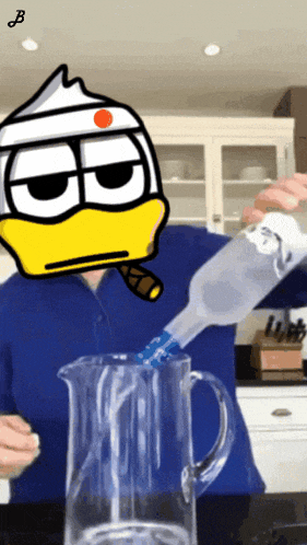 a cartoon of a man pouring water into a pitcher