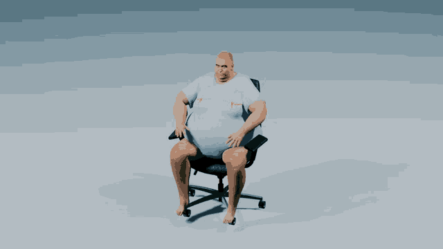 a cartoon character is sitting in an office chair with his arms crossed