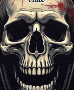 a drawing of a skull with a bloody eye and the word skull on it