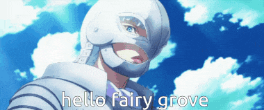 a man with a helmet on his head says hello fairy grove