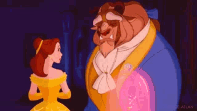 belle and the beast from beauty and the beast are standing next to each other