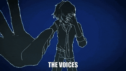 a drawing of a person with the words " the voices " below them