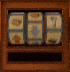 a slot machine with a blue arrow pointing down and a red arrow pointing up
