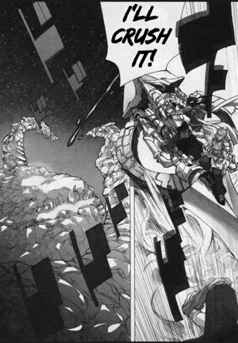 a black and white drawing of a monster with the words " i 'll crush it "