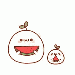 a cartoon of a watermelon with a plant growing out of it .