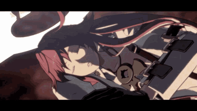 a cartoon character with long red hair and a sword