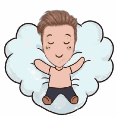 a cartoon of a man sitting on a cloud .