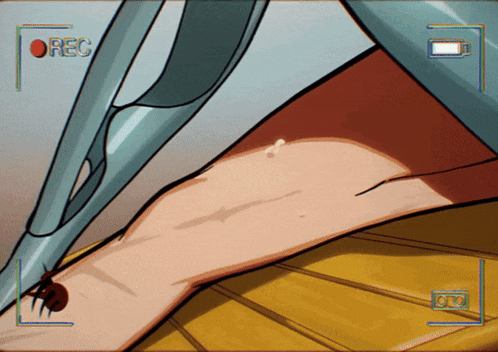 a cartoon drawing of a person 's leg with the words rec on the bottom right
