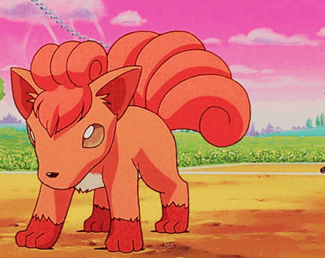 a cartoon drawing of a fox with a large tail