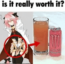 there is a picture of a girl next to a can of monster energy drink .