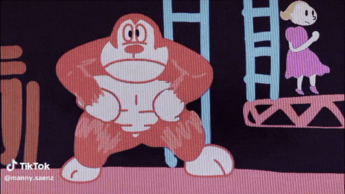 a cartoon of a gorilla standing next to a girl with a tiktok sticker