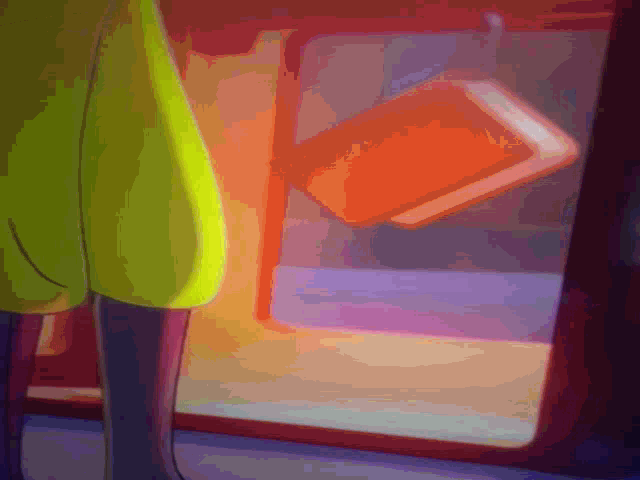a cartoon drawing of a person looking out a window