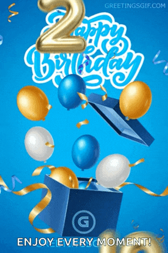 a happy 2nd birthday greeting with balloons coming out of a box