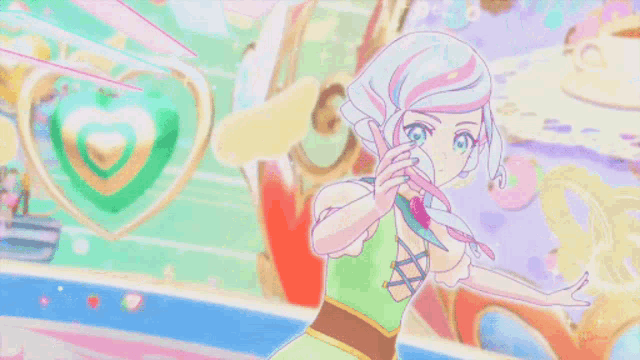 a girl with a scarf around her neck is dancing in front of a heart