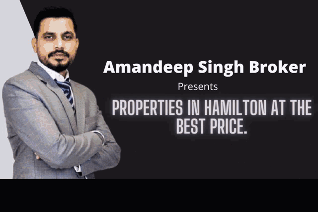 a man in a suit and tie is standing in front of a black background that says amandeep singh broker