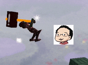 a cartoon of a man with glasses and a sign that says ' ! ' on it