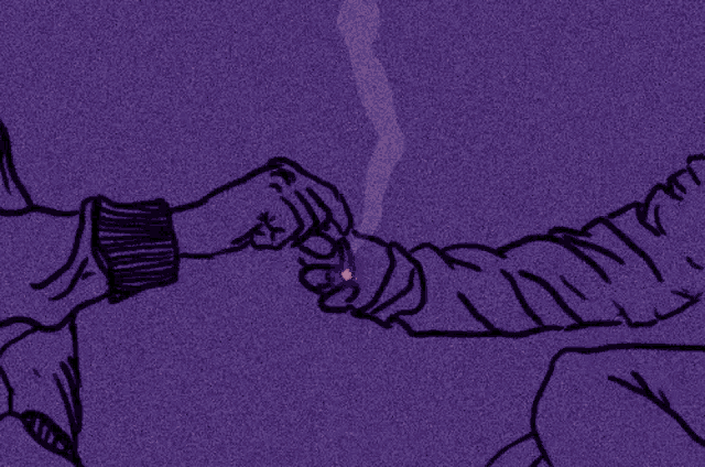 a drawing of a person giving another person a flower .