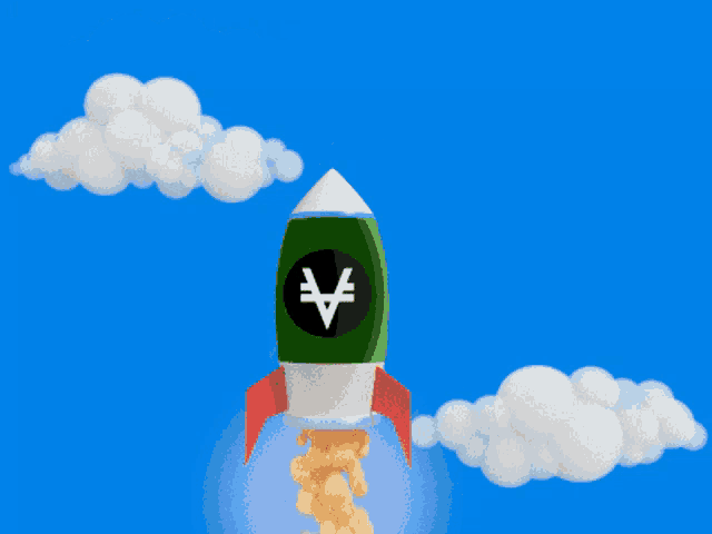 a green and white rocket is flying through the air