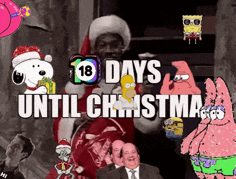 a collage of cartoon characters with the words " 18 days until christmas " on top