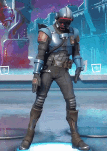 a man in a futuristic outfit is standing in front of a computer screen