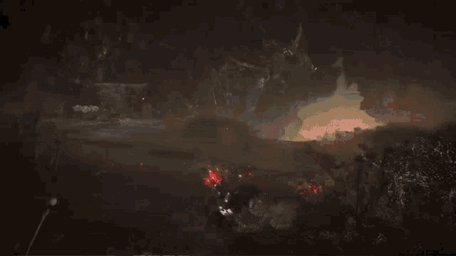 a person in a video game is being attacked by a giant monster