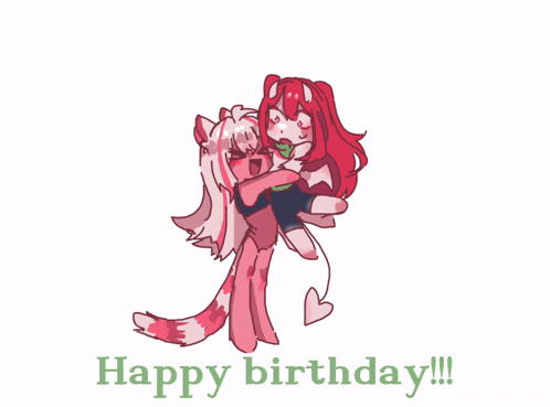a happy birthday card with a drawing of a girl holding another girl