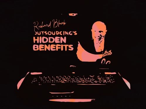 a cartoon of a man giving a thumbs up with the words outsourcing 's hidden benefits below him
