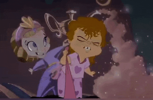 a group of cartoon characters are standing next to each other in front of a lamp .