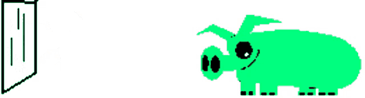 a pixel art drawing of a pig looking through a door
