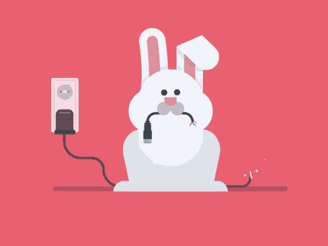 an illustration of a rabbit with a cable coming out of its mouth