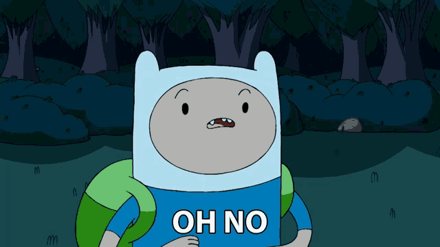a cartoon character is wearing a shirt that says " oh no "