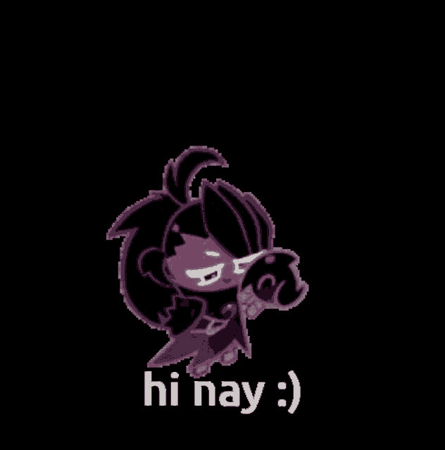 a cookie run character with a black background and the words `` hi nay '' written on it .