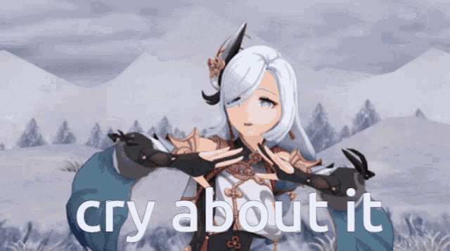 a picture of a girl with the words cry about it