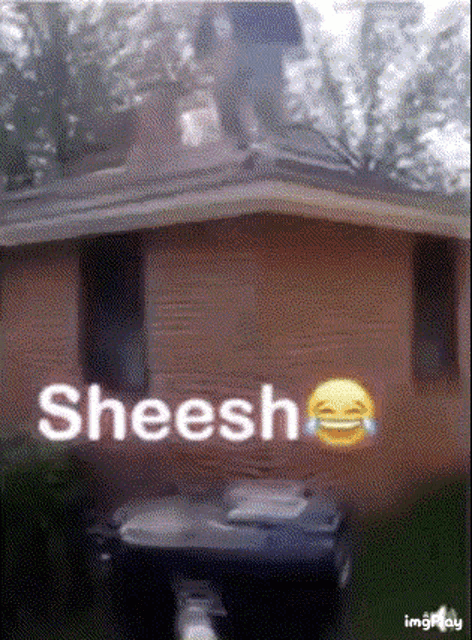 a brick house with the words sheesh written on it