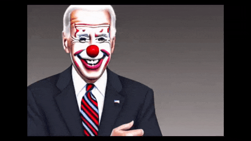 a man wearing a suit and tie has a clown face painted on his face