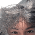 a close up of a person 's face with a lot of hair on it .