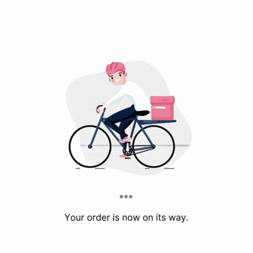 an illustration of a man riding a bike with a box on the back and the words thank you for shopping with us