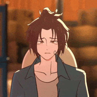 a drawing of a man with a ponytail and a serious look on his face