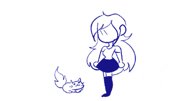 a drawing of a girl in a blue skirt and black boots