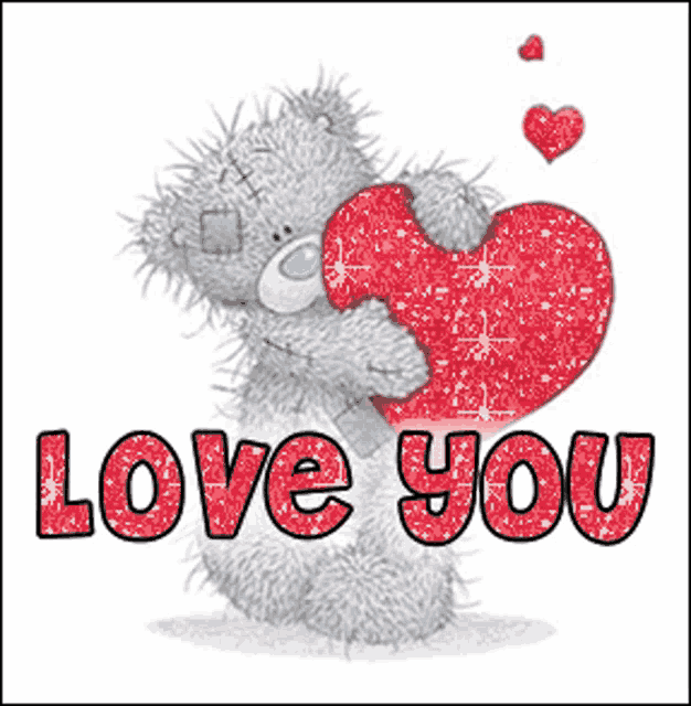 a teddy bear is holding a red heart that says " love you "