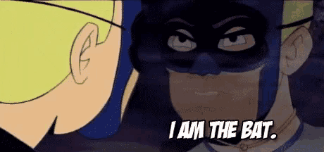 a cartoon of a man in a batman mask saying `` i am the bat ''