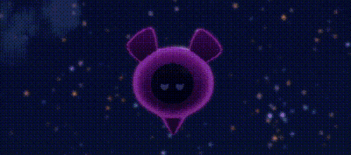 a purple hourglass is surrounded by purple circles in a pixel art style .