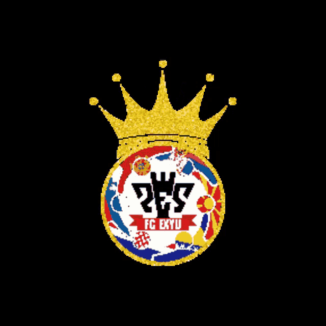 a logo for fc exyu with a gold crown on top