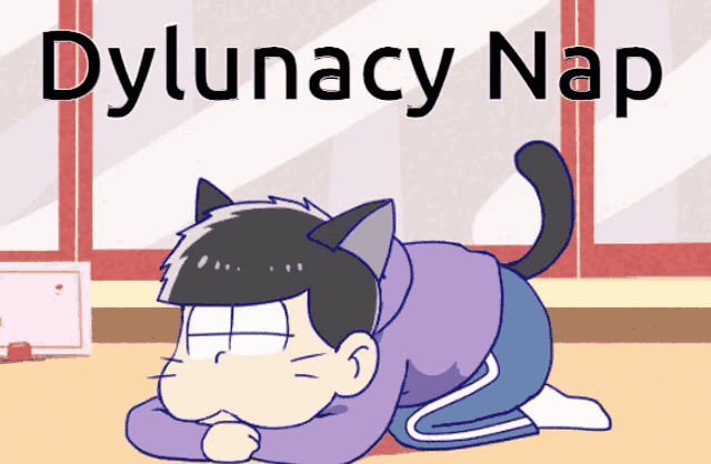 a cartoon drawing of a boy with cat ears and the words " dylunacy nap "