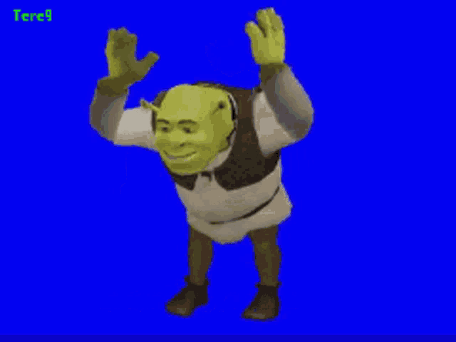 shrek says good morning have a great day on a blue screen