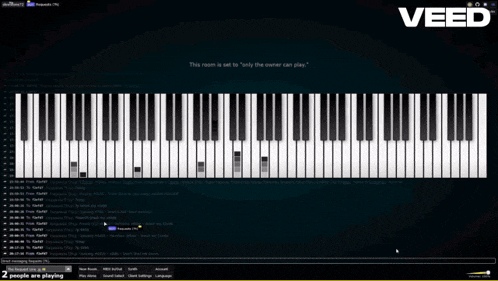 a computer screen shows a piano keyboard and the words " this room is set to "