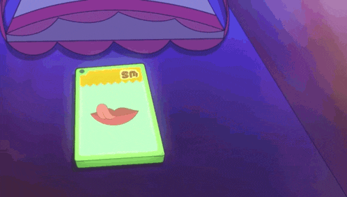 a card with a picture of a woman 's lips and the letter sm on it